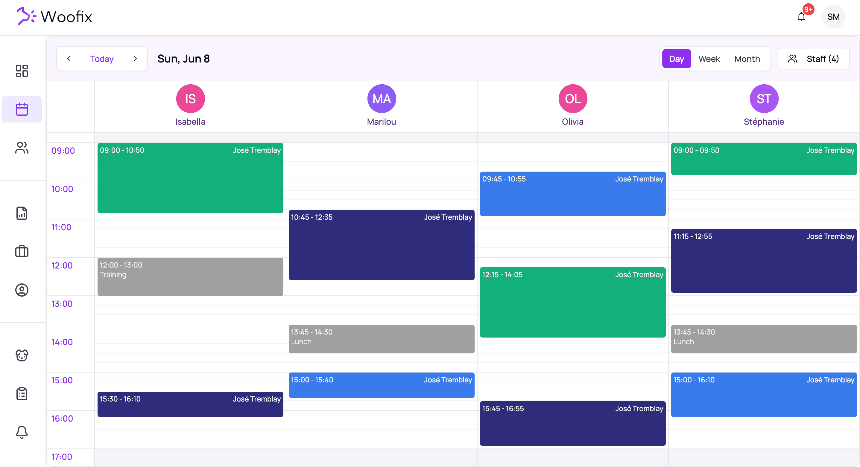 Calendar scheduling interface showing appointment management