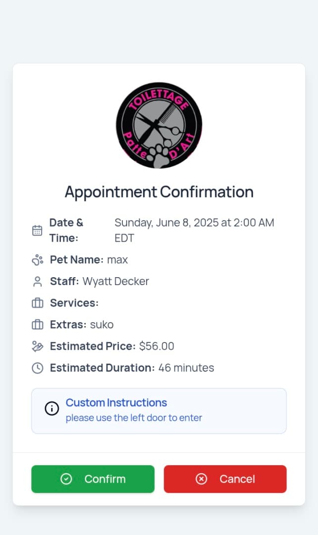 Confirmation interface
