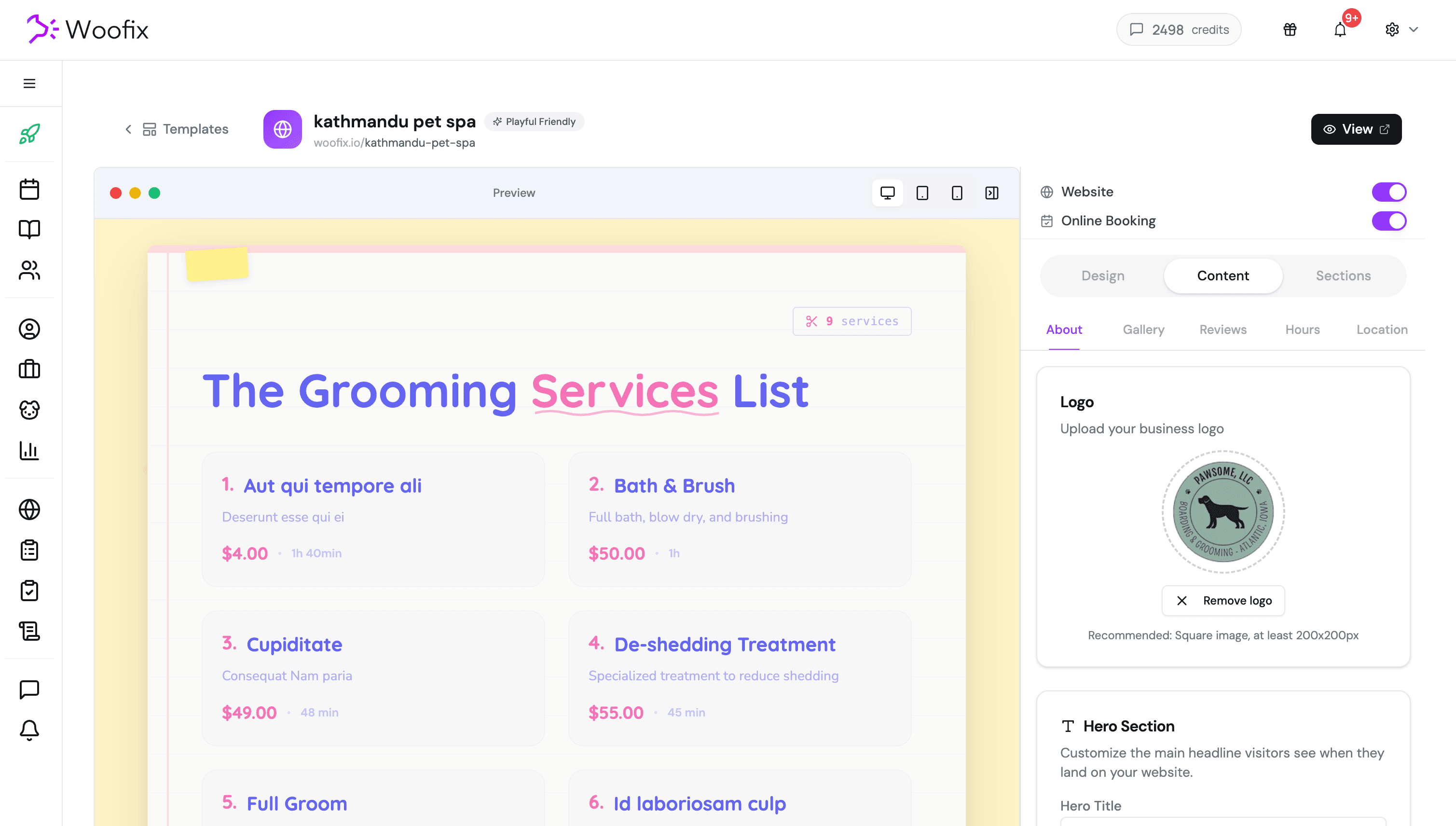 Custom website builder for your grooming salon